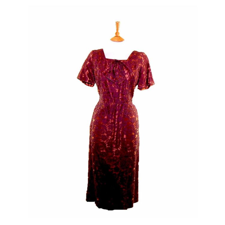 50s Copper Floral Lace Dress