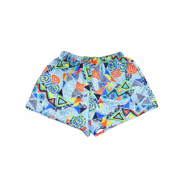 90s Blue Patterned Beach Shorts