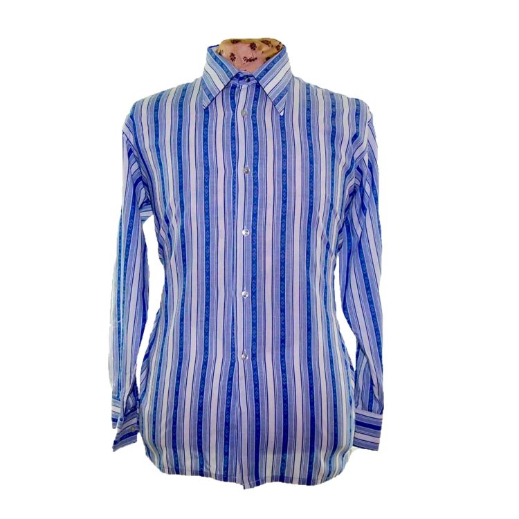 70s Light Blue Striped Long Sleeve Shirt