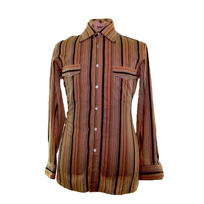 70s Brown Striped Long Sleeve Shirt
