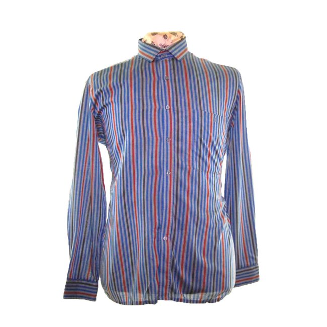 70s Dark Blue Striped Long Sleeve Shirt
