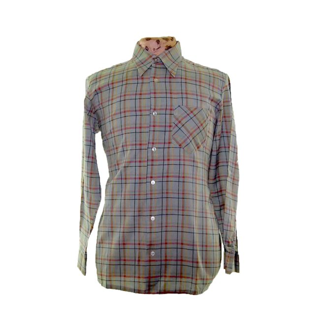 70s Faded Green Checked Long Sleeve Shirt