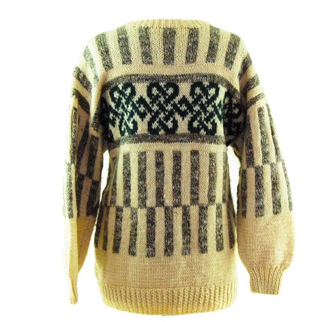 back of Cream And Grey Icelandic Wool Sweater