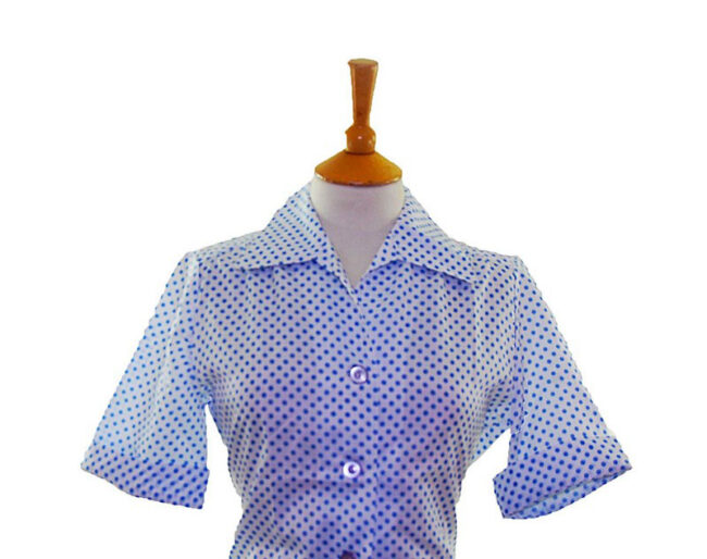 close-up-of-70s-Polka-Dot-Short-Sleeve-Blouse