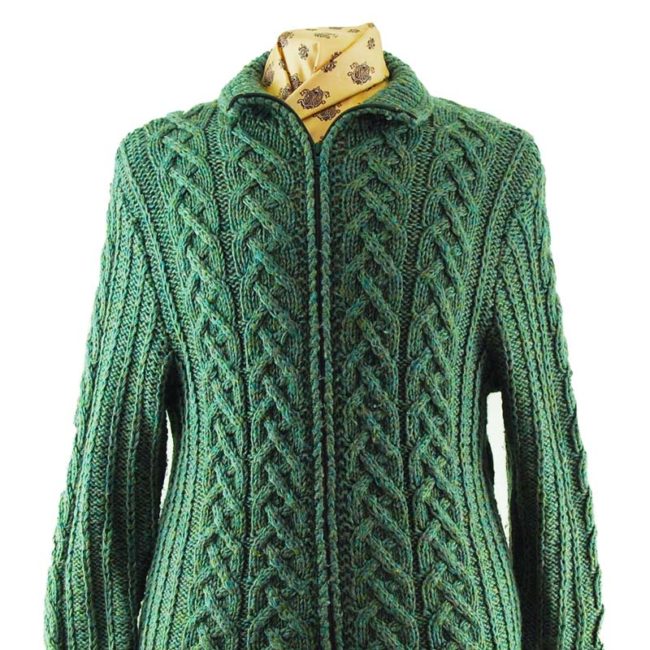 close up of Green Vintage Zip Up Cardigan