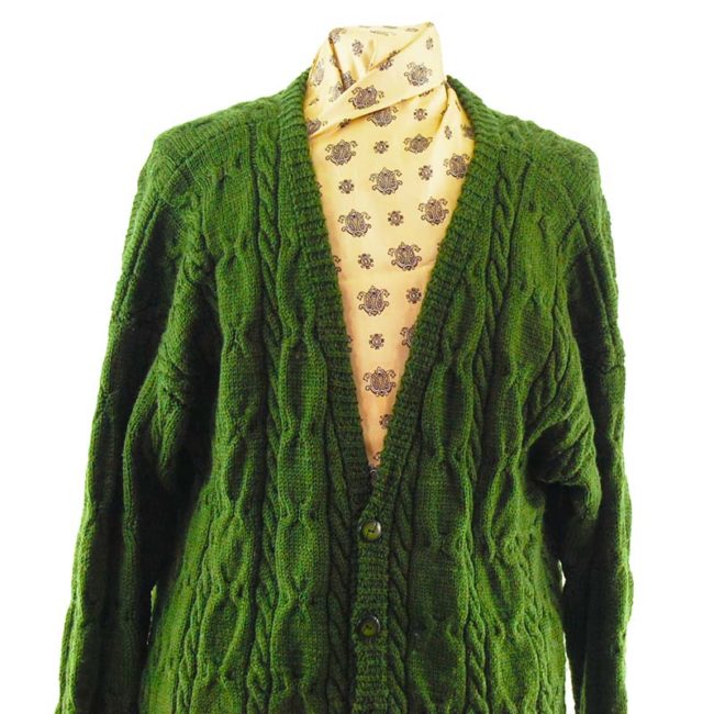 close up of Vintage V-Neckline Green Cardigan