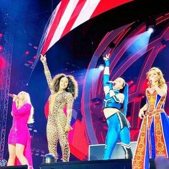 90s fashion pictures of the Spice Girls on tour