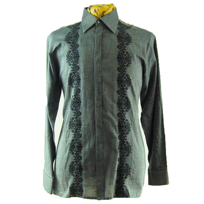 70s Mens Dark Grey Floral Shirt