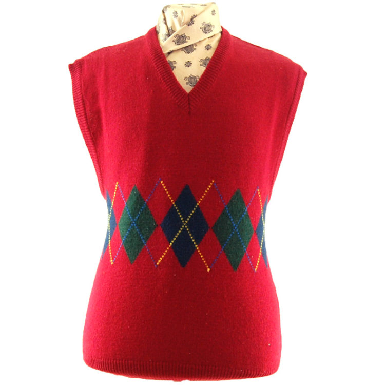70s Red Argyll Pattern Vest