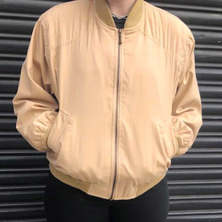 80s Light Beige Retro Bomber Jacket