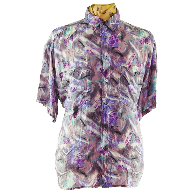 トップス 80s 90s \"fade color\" silk shirt lavender Vintage 100% silk Button up shirt soze small purple Joule