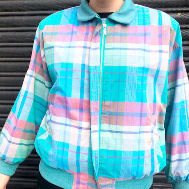 80s Multicolored Tartan Bomber Jacket