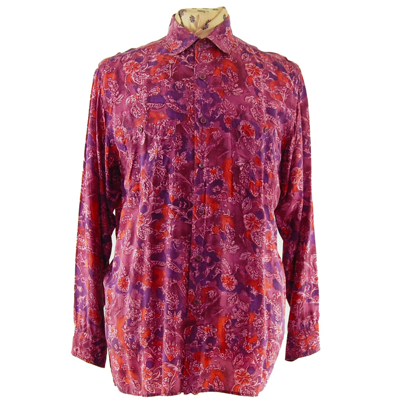 80s Pink Vintage Silk Shirt - UK XL - Blue 17 Vintage Clothing