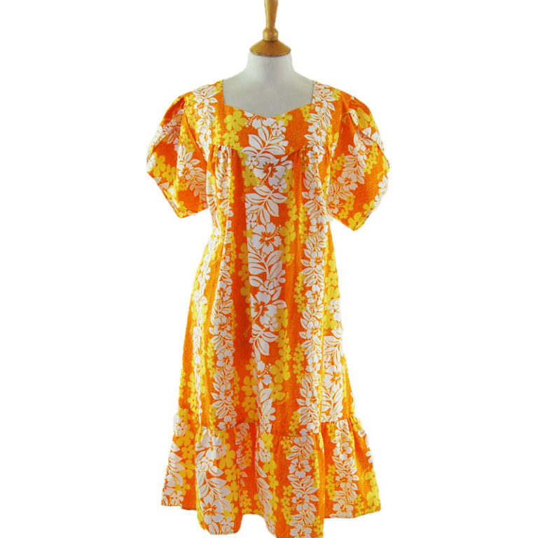 Hawaiian MuuMuu Dress - UK 16 - Blue 17 Vintage Clothing