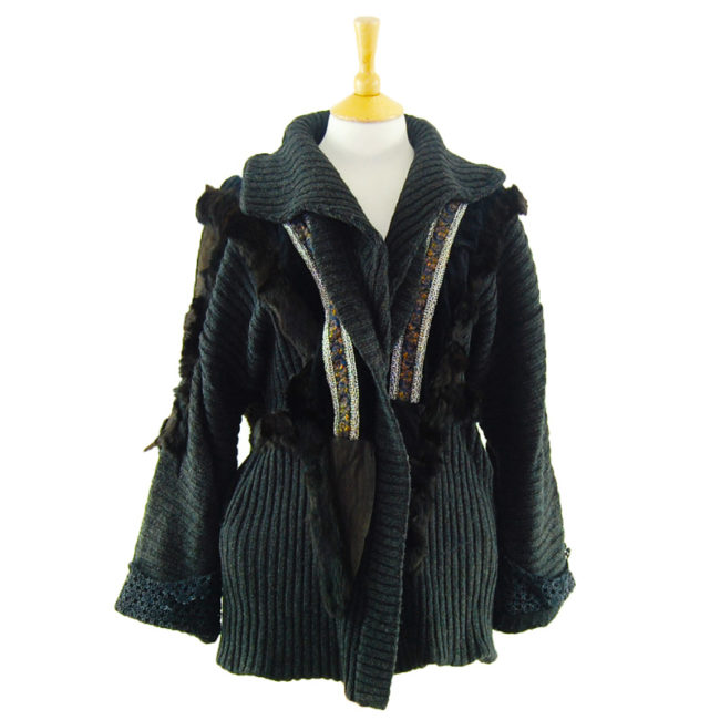 Ladies Rabbit Fur And Suede Cardigan