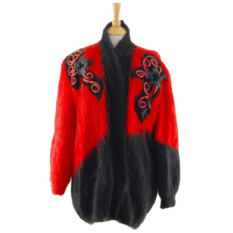 Ladies Red And Black Mohair Cardigan