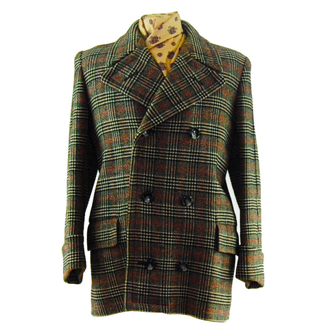 Mens Double Breasted Checkered Pea Coat
