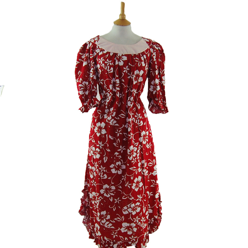 Red Hawaiian Print MuuMuu Dress UK 16 Blue 17 Vintage Clothing