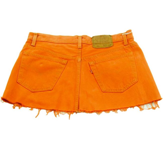 back of 90s Orange Dyed Denim Skirt