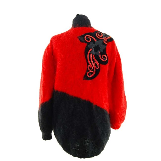 back of Ladies Red And Black Mohair Cardigan