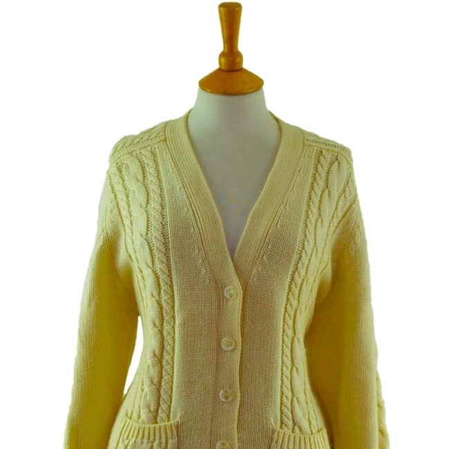 close up of 80s Cream Grandad Cardigan