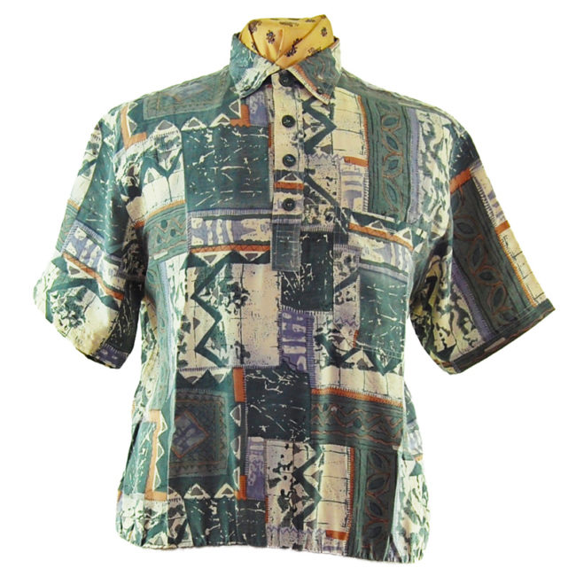 close up of 80s Elasticated Vintage Silk Shirt