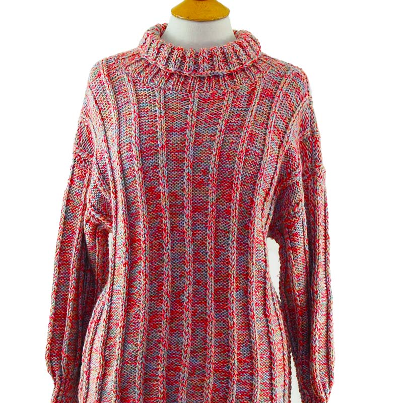 80s Multicolored Turtleneck Sweater - UK 12 - Blue 17 Vintage Clothing