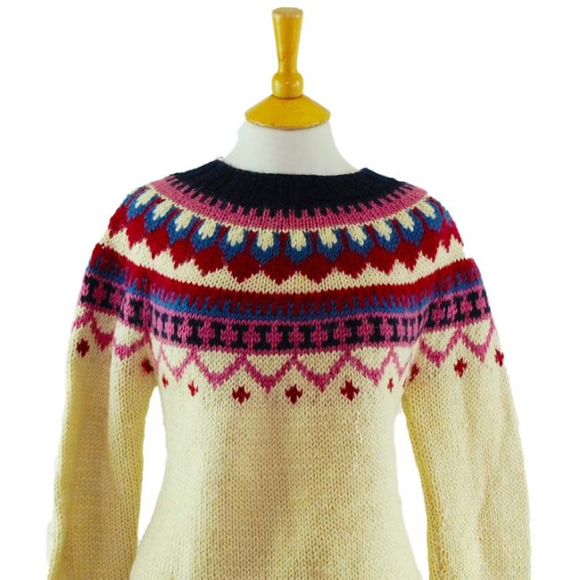 close up of 90s Colorful Winter Jumper