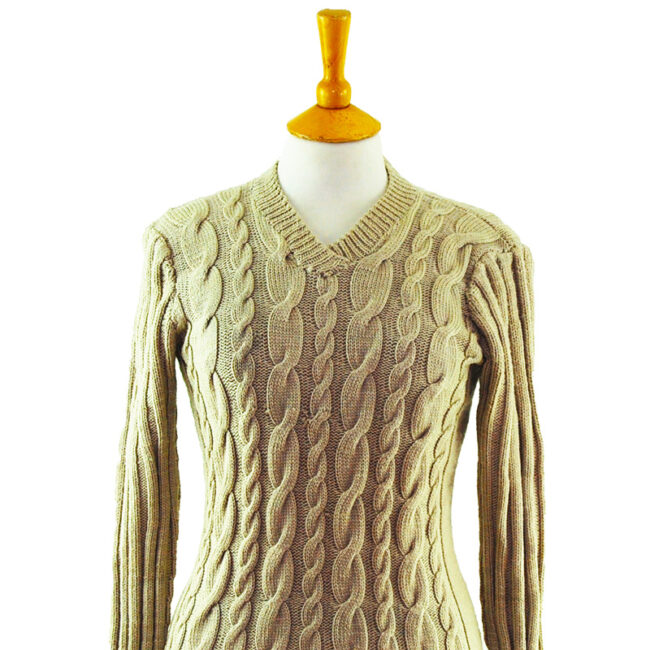 close up of 90s Womens Slim Fit Beige Jumper