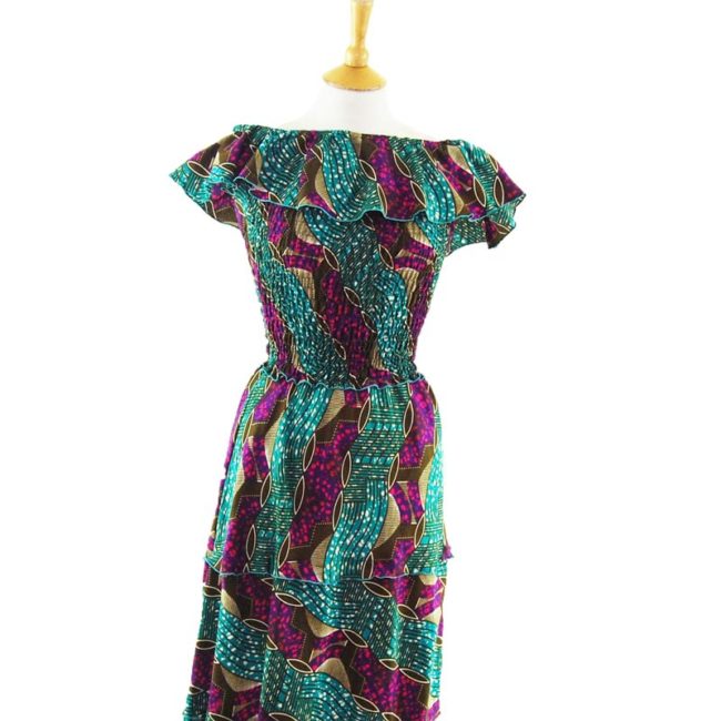 close up of Colorful Ethnic Print Bandeau Dress