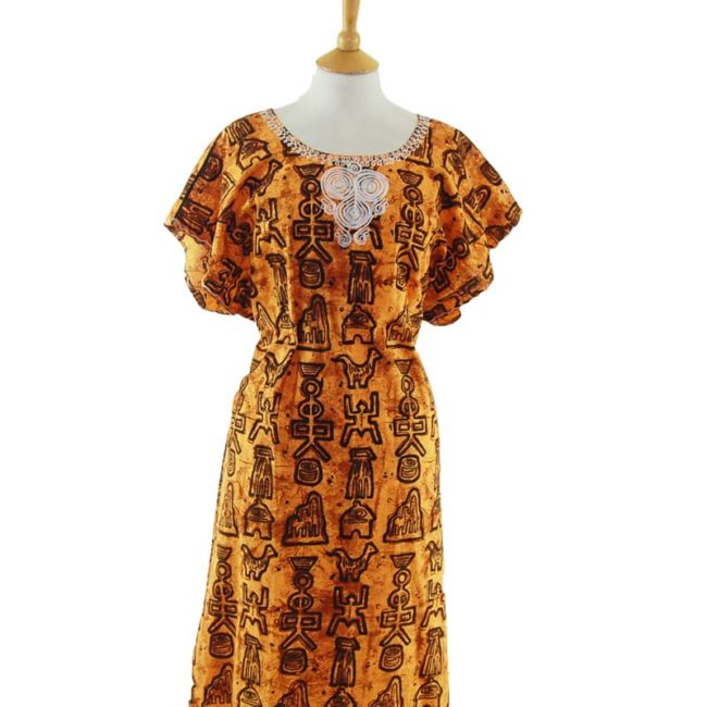 close up of Loose Fit Egyptian Print MuuMuu Dress