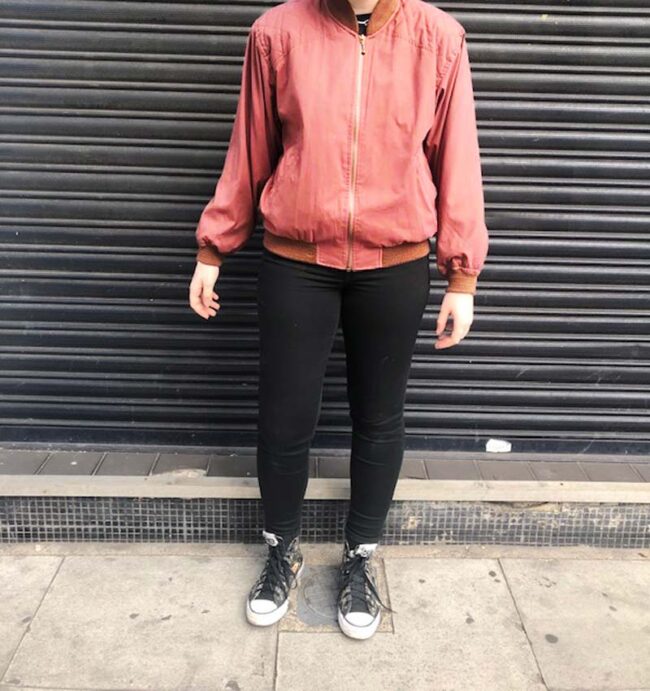 full length 80s Maroon Synthetic Bomber Jacket