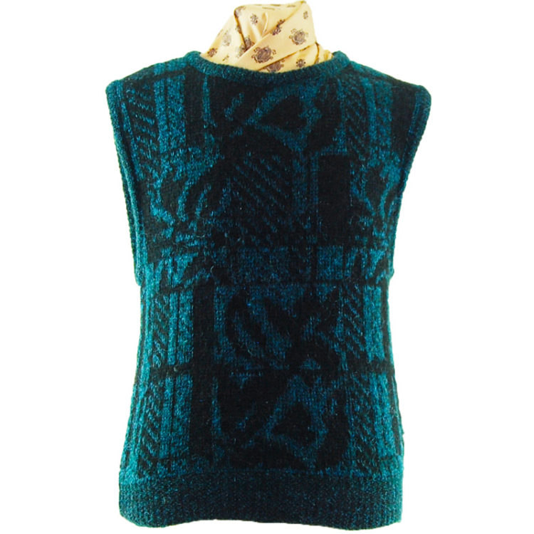 70s Turquoise And Black Glitter Vest