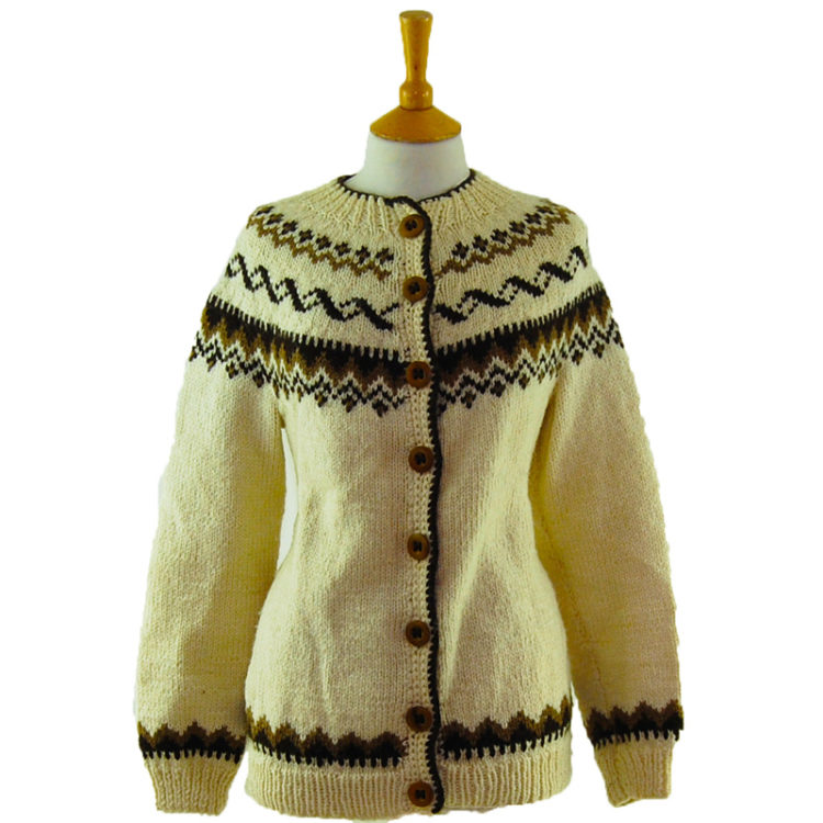 80s Brown And Cream Cardigan