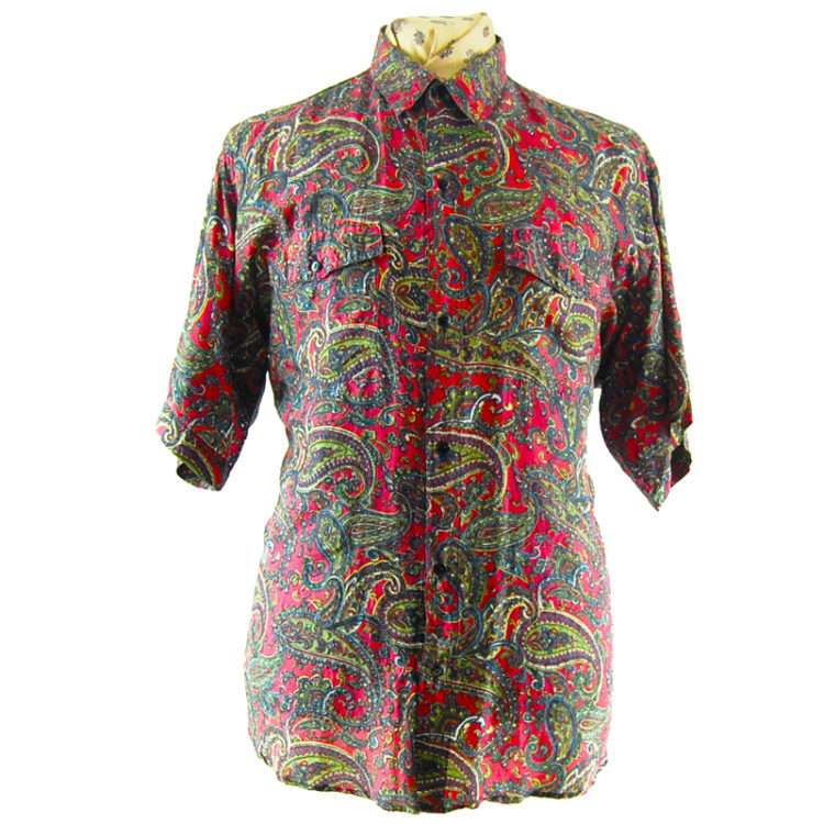 80s Red Paisley Vintage Silk Shirt