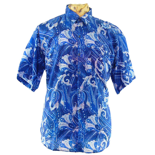 90s Blue Floral Silk Shirt