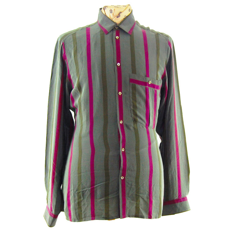 90s Grey Large Pinstripe Silk Shirt