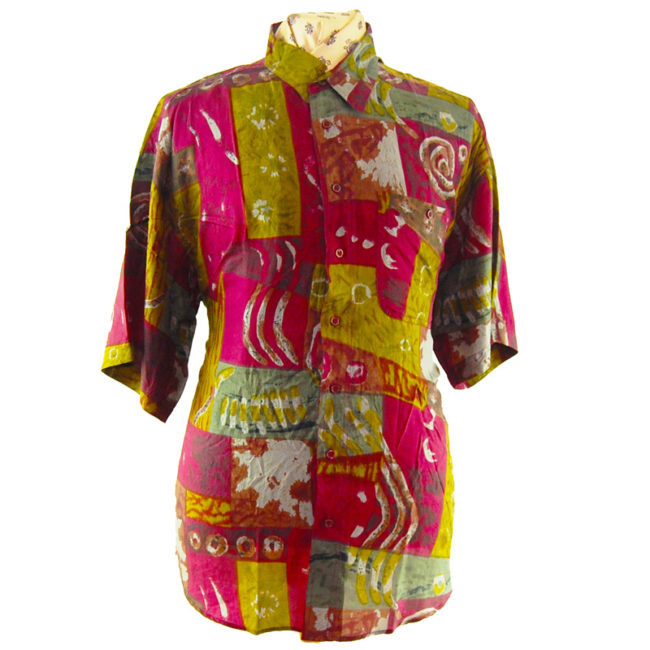 90s Paint Swirl Burgundy Silk Shirt
