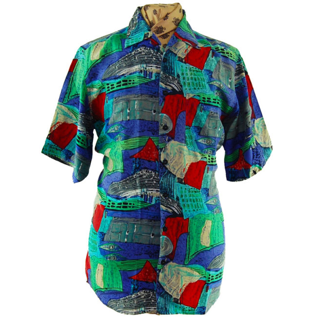 90s Seaside Landscape Silk Shirt