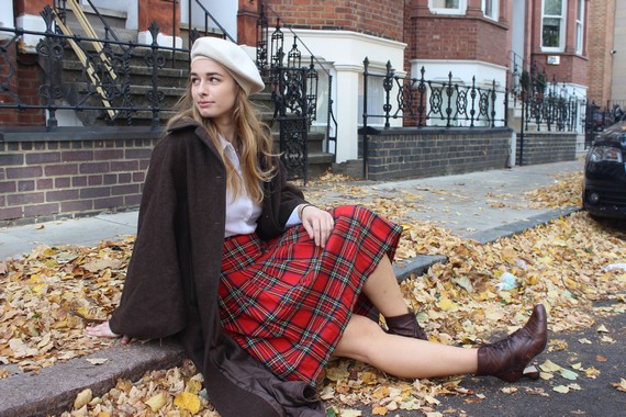 White shirt, cape & tartan skirt White shirt, cape & tartan skirt