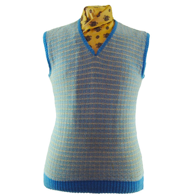 70s Blue And Cream Square Knit Vest
