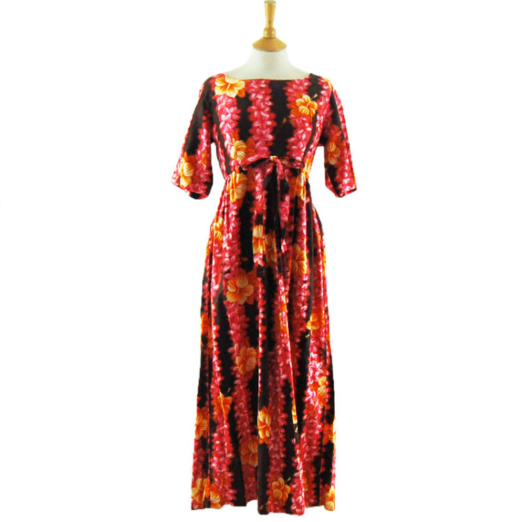 Detailed Hibiscus Flower Maxi Dress