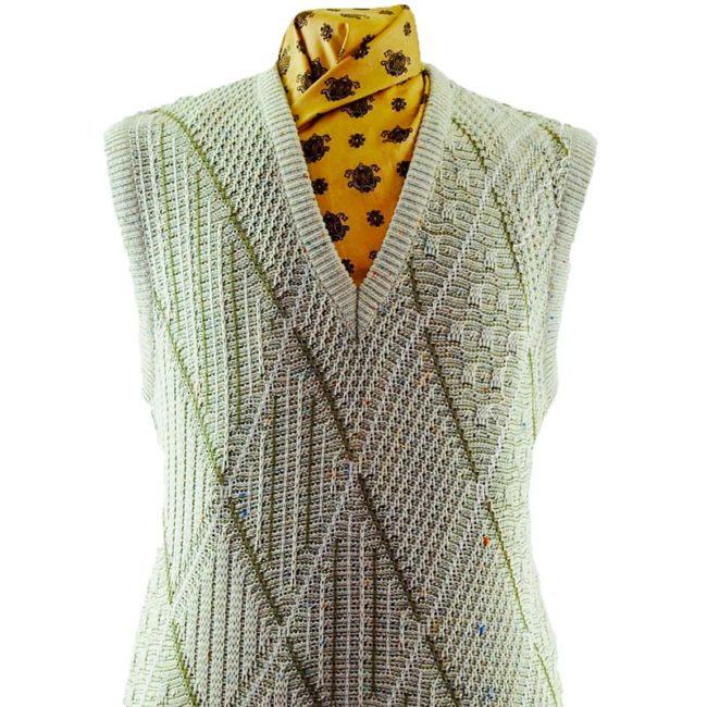 close up of 70s Crochet Argyll Patterned Vest