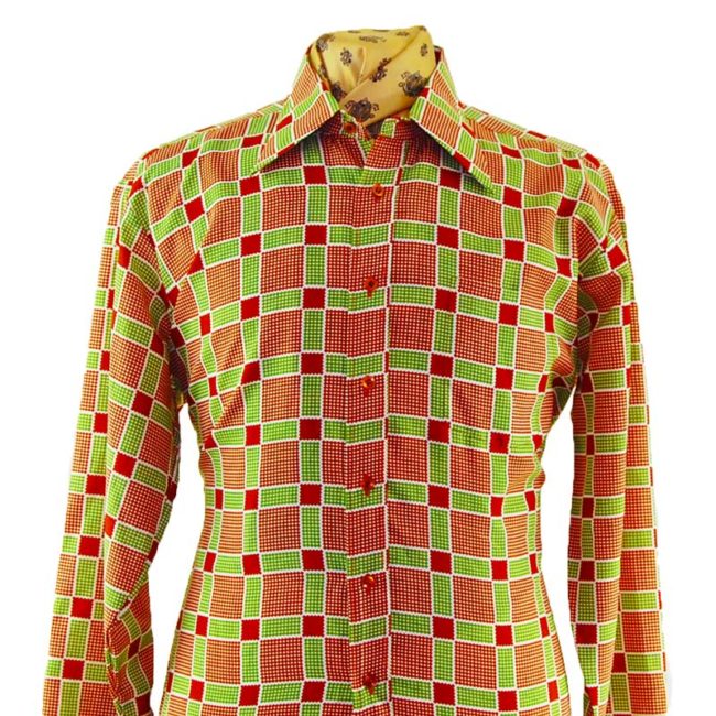 close up of 70s Green And Red Checked Shirt