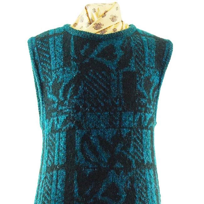close up of 70s Turquoise And Black Glitter Vest