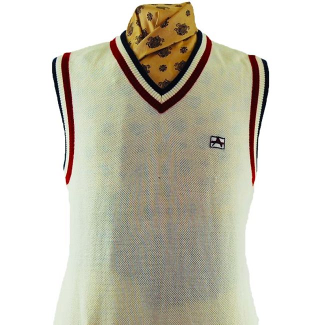 close up of 70s White Vintage Sports Vest