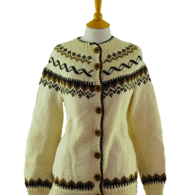 close up of 80s Brown And Cream Cardigan