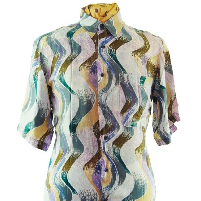 close up of 80s Wavy Pastel Silk Shirt