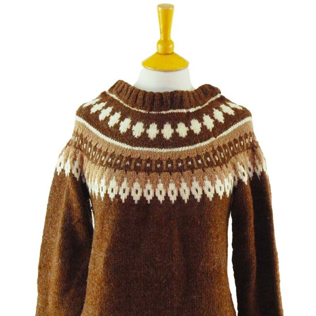 close up of 90s Oversized Brown Pure Wool Jumper