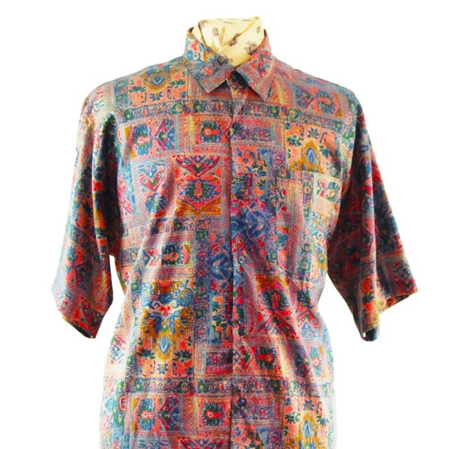 close up of 90s Vintage Burgundy Silk Shirt
